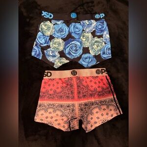 PSD Women’s Shorts Blue Floral and Pink Bandanna Pattern